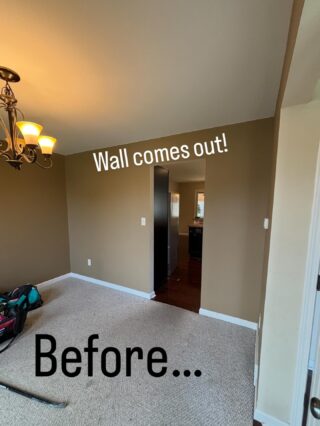 One of our favorite before and afters yet. The old dining room wall came down to make an awesome kitchen with a large functional seating island.
 
It ended up turning into an entire first floor remodel with new floors, a new laundry room and half bath. Thanks to our awesome clients for choosing such beautiful finishes.

#kitchenremodel #kitchenrenovation #wallremoval #laundryroomdesign #tilebacksplash